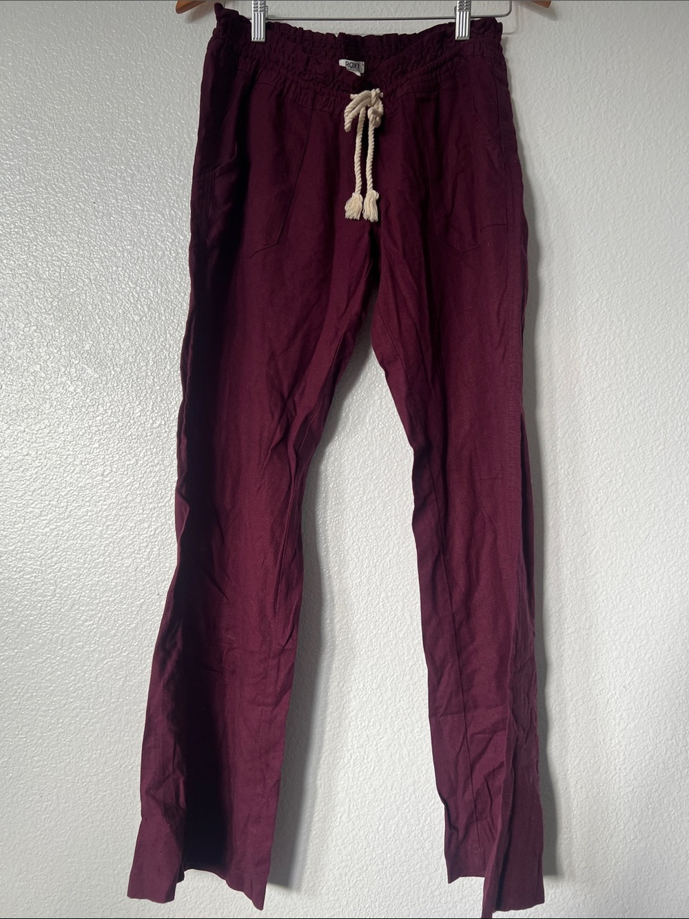 Roxy Wine Boot-Cut Drawstring Pants with Cream Rope